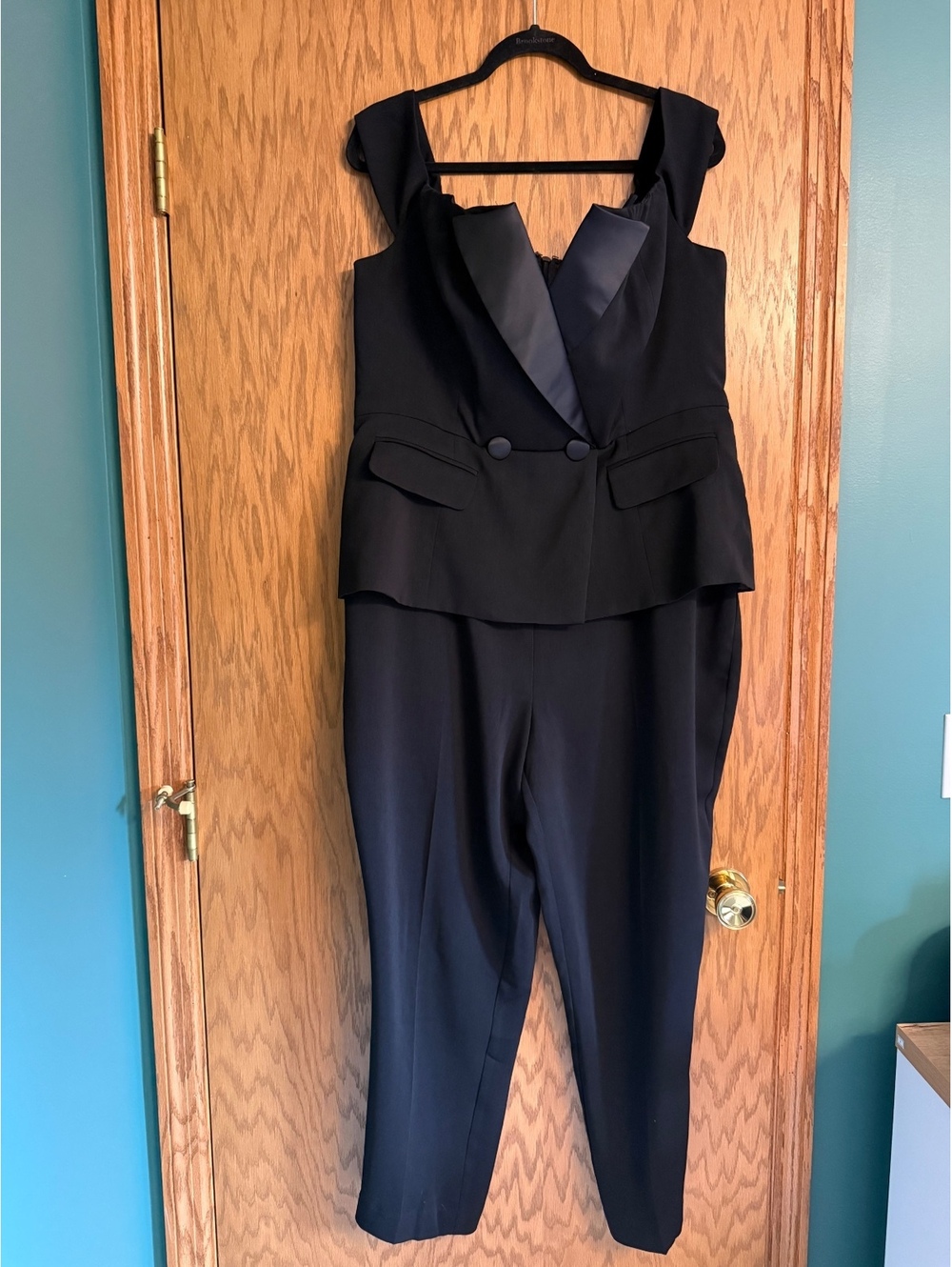 City Chic Sexy Off Shoulder Tux Jumpsuit Black Size 16 NWT - Picture 2 of 5